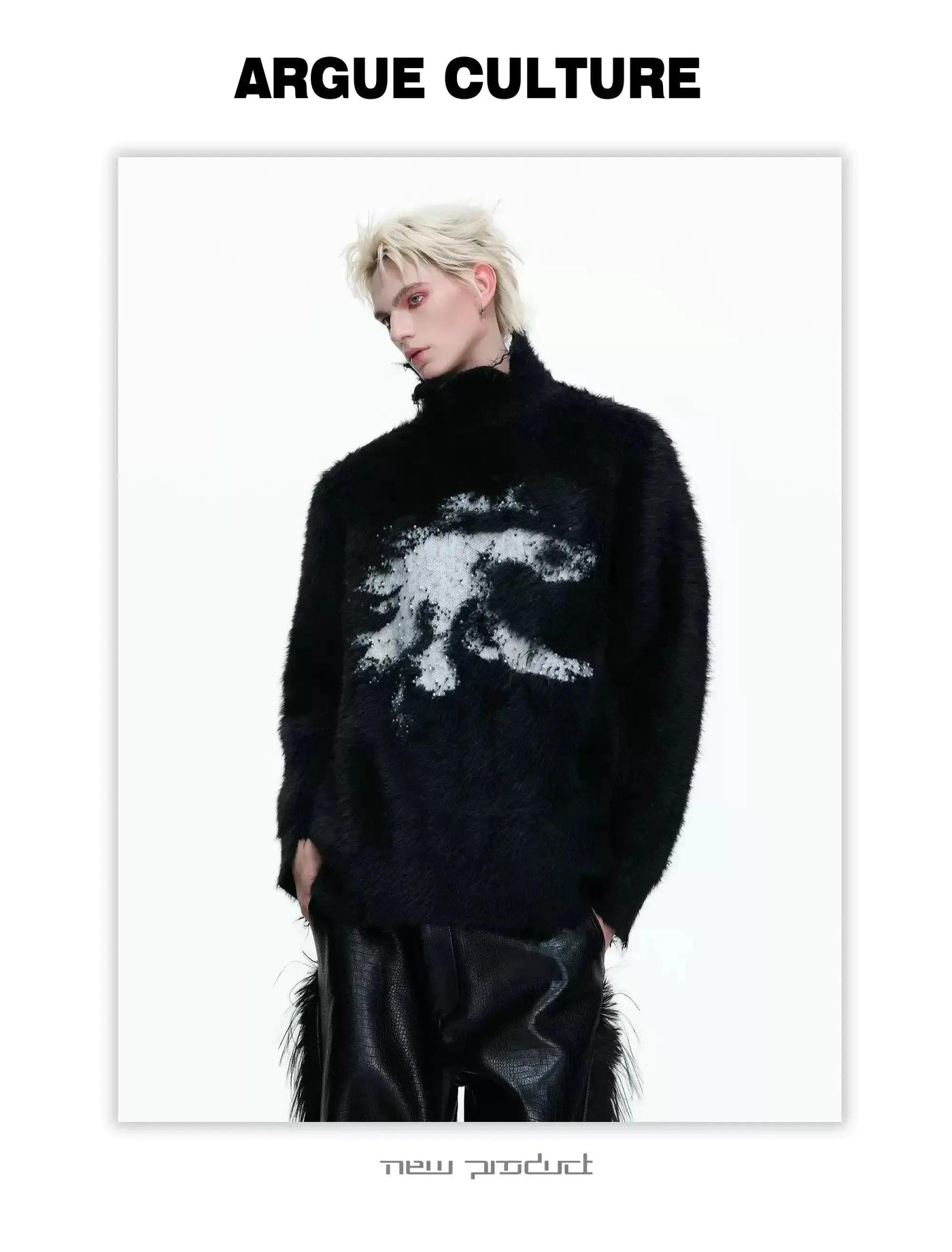 Abstract Contrast Faux Fur Sweater