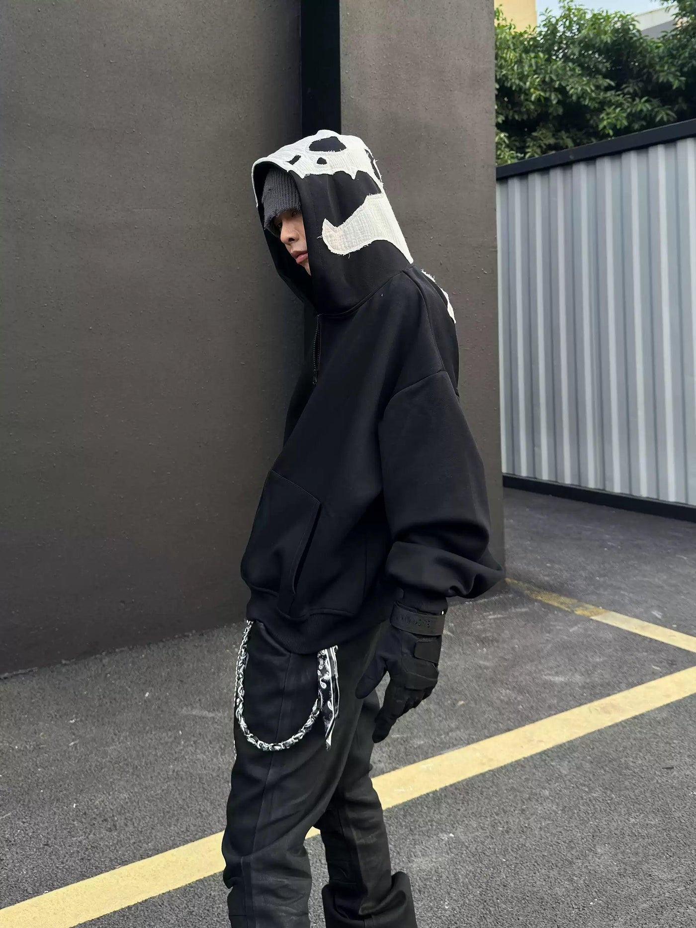 Skeleton Patched Graphic Zip-Up Hoodie