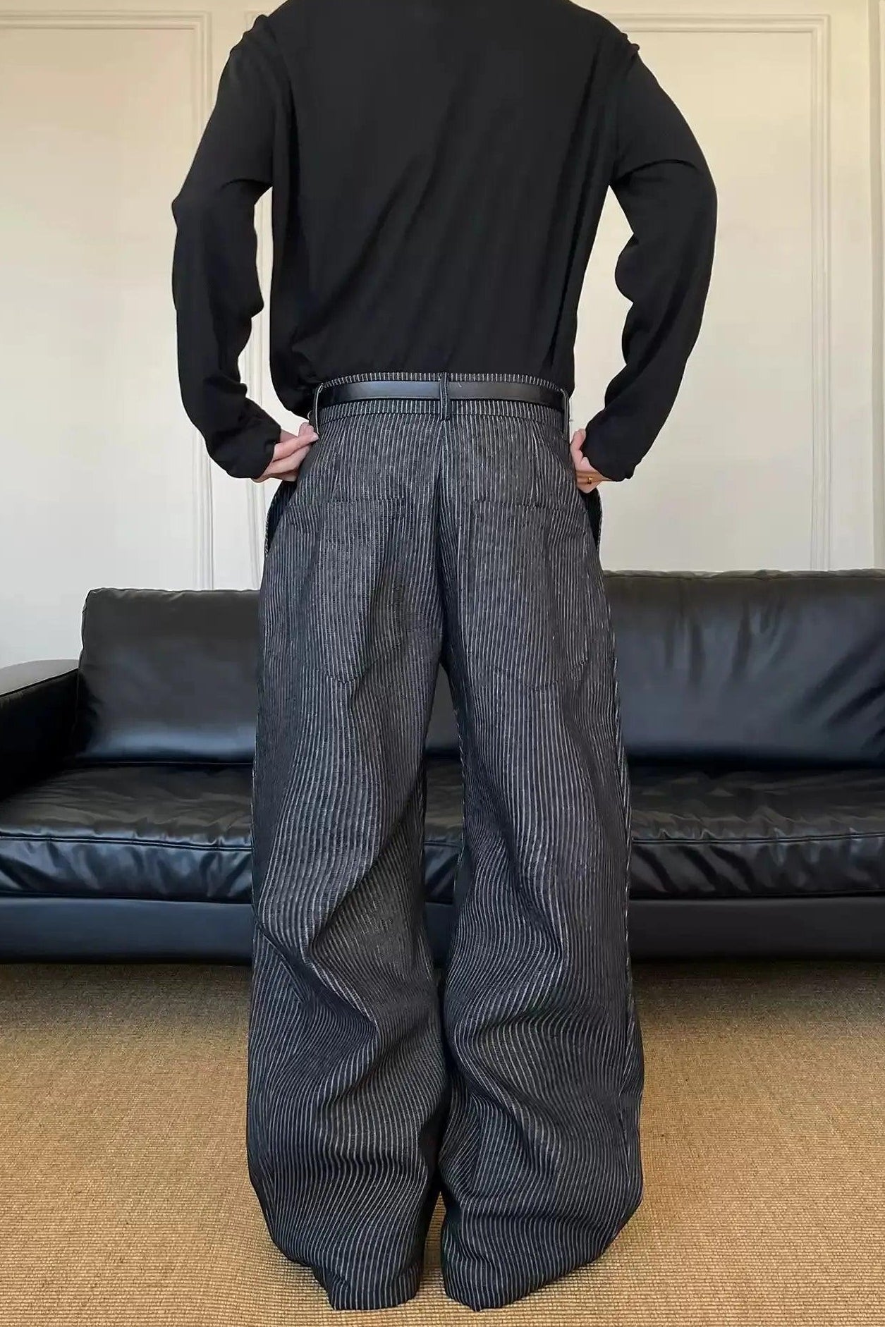Pleated Striped Wide Leg Pants