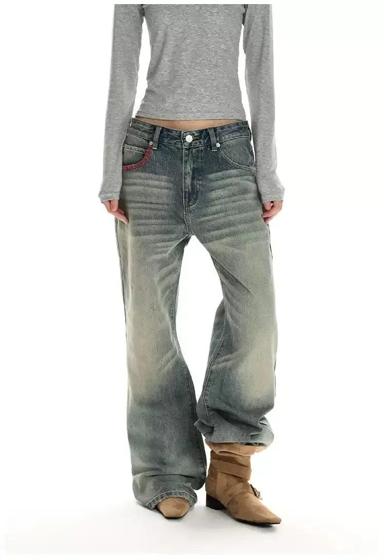 Whiskers Faded Straight Jeans