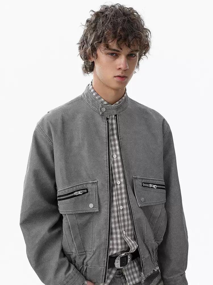 Multi-Detail Pocket Washed Denim Jacket
