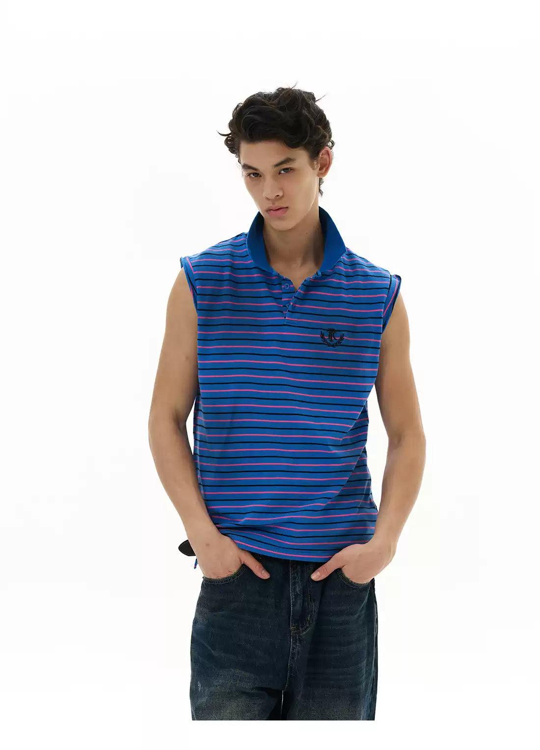 Striped Polo Collared Tank Top