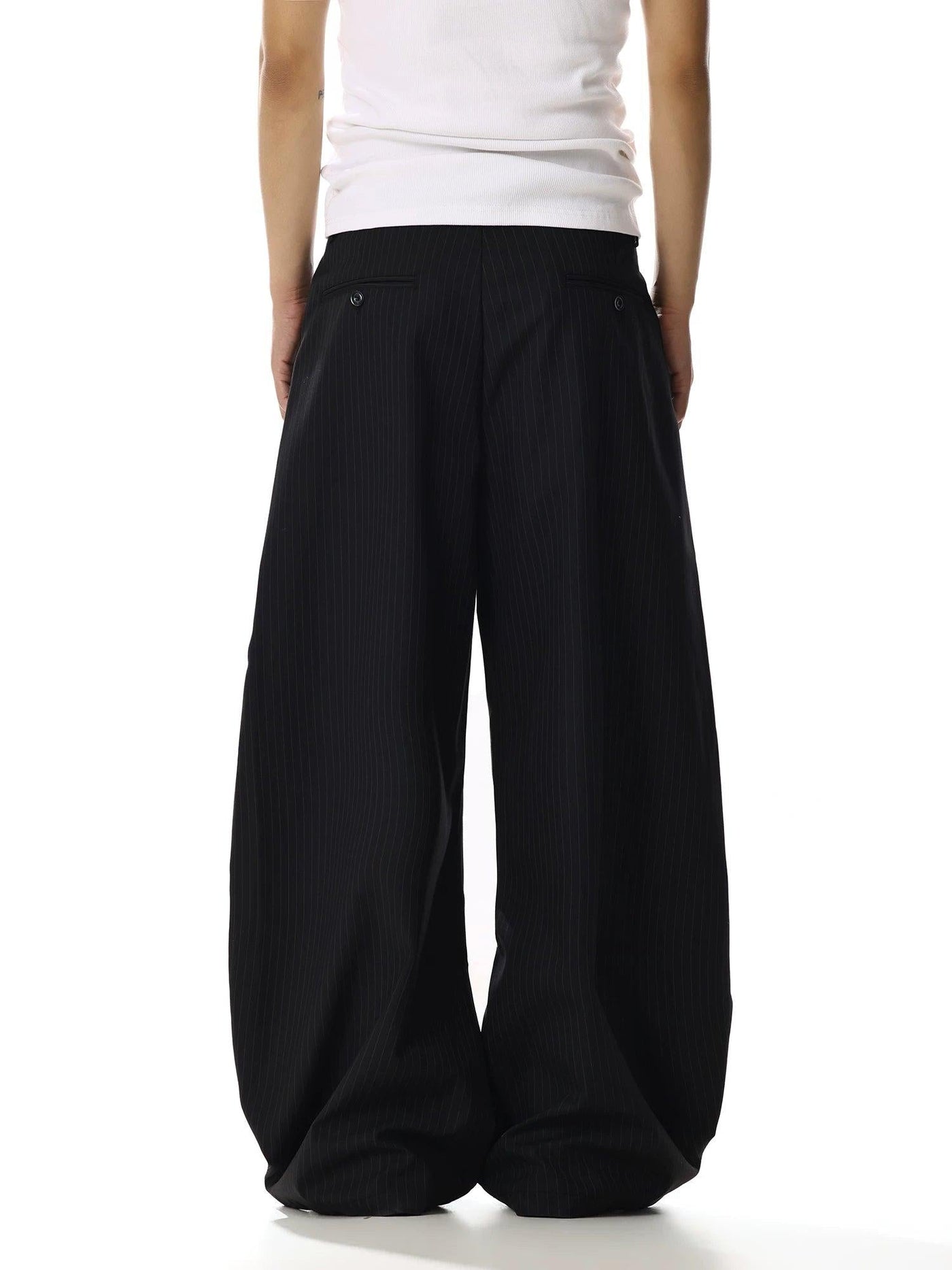 Pleated Striped Wide Cut Trousers