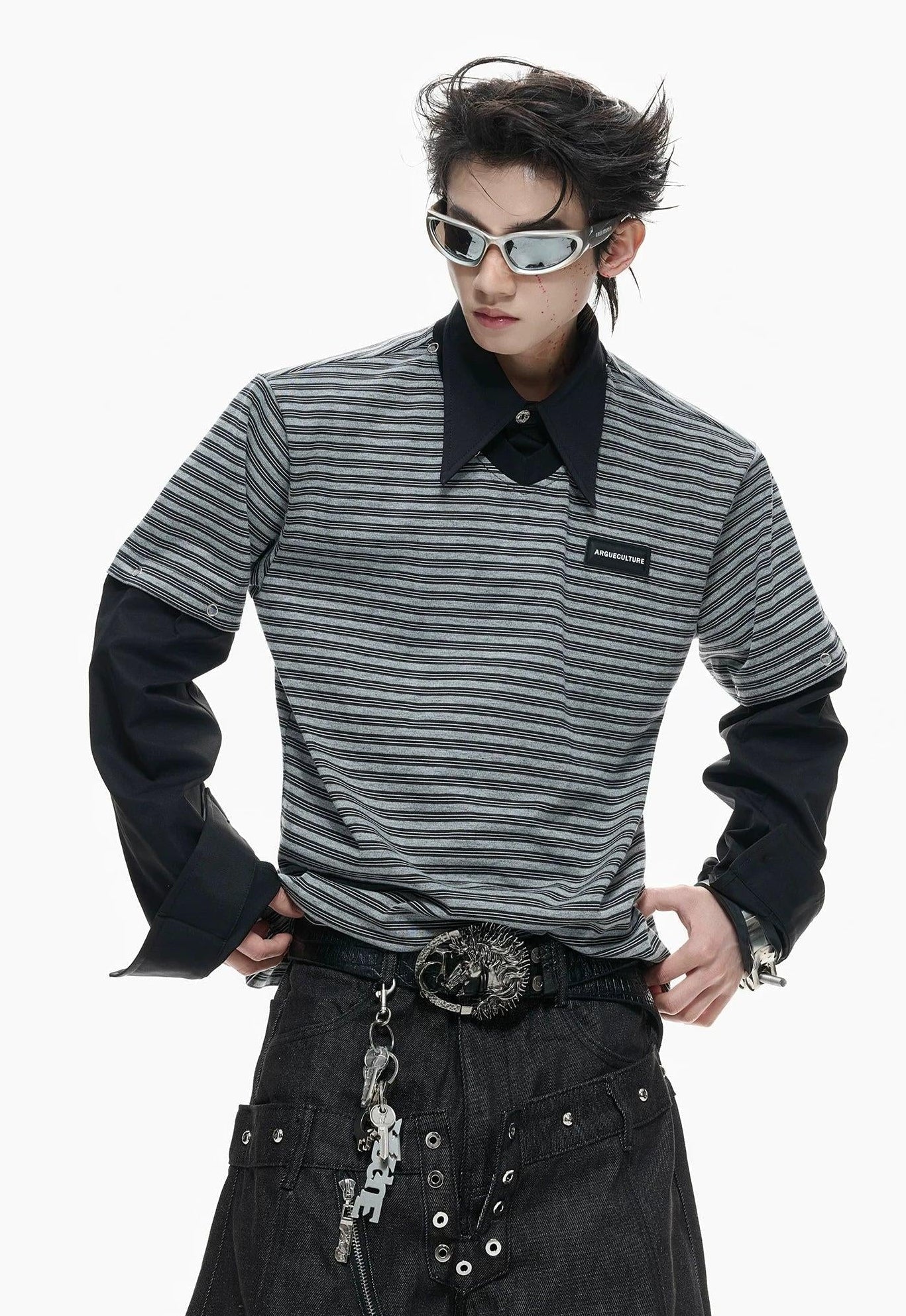 Faux Two-Piece Long Sleeve Polo