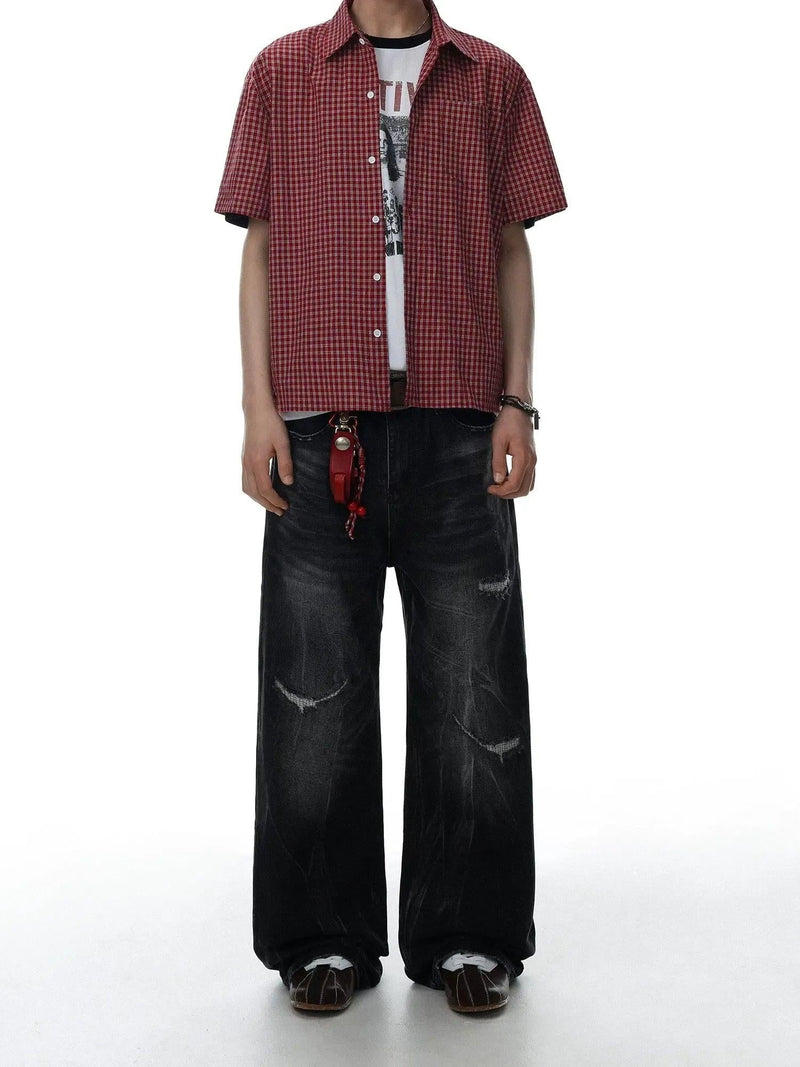 Distressed Washed Wide Leg Jeans