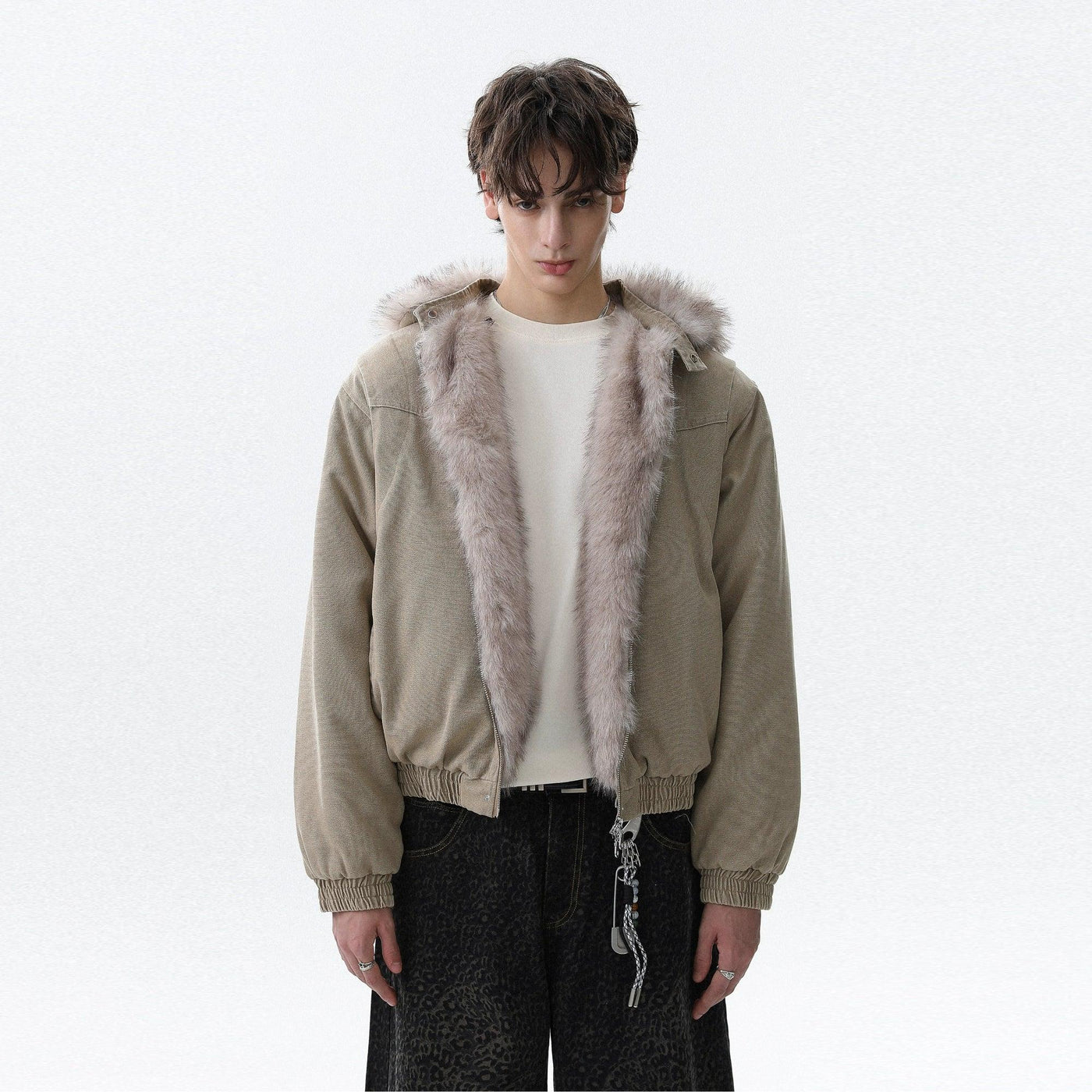 Faux Fur Lining Zipped Jacket