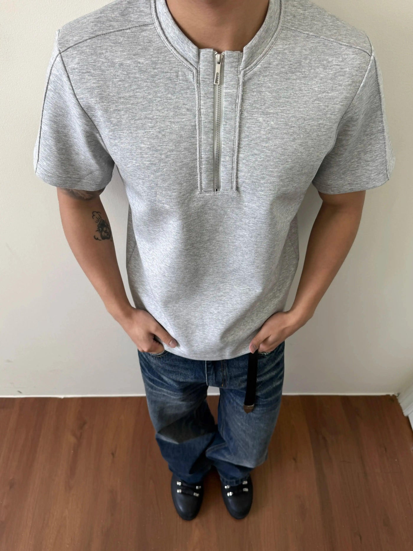 Half-Zipped Solid Color T-Shirt