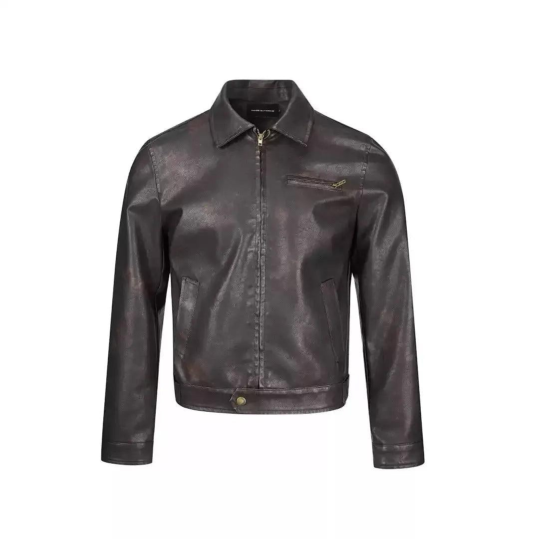 Plain Color Faux Leather Jacket