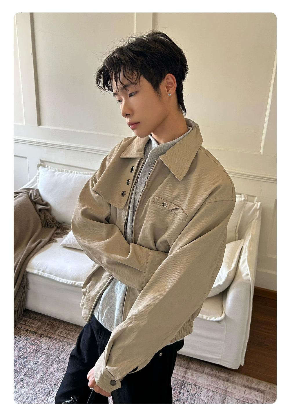 Textured Multi-Detail Solid Color Jacket