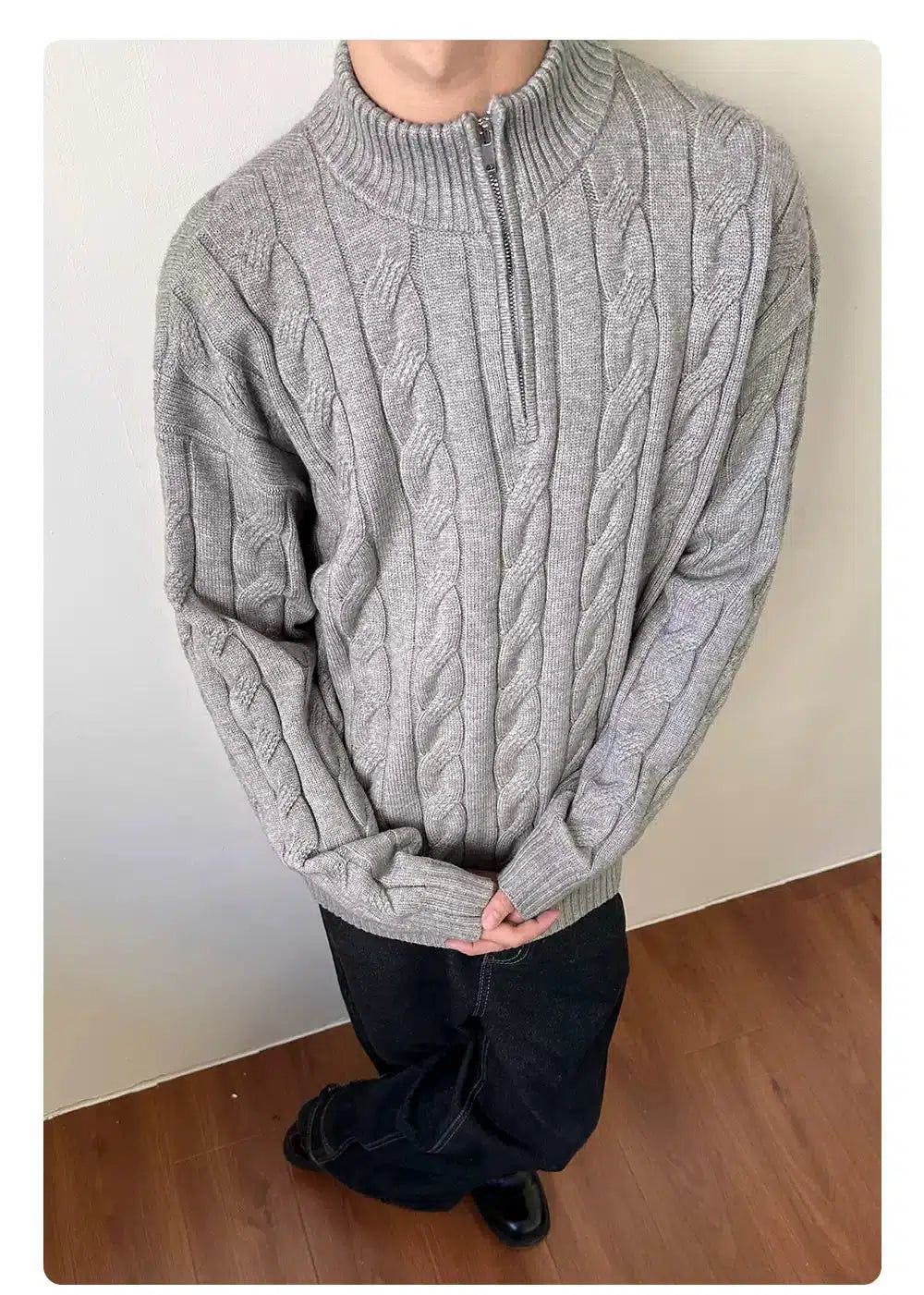 Hemp Pattern Knitted Half-Zip