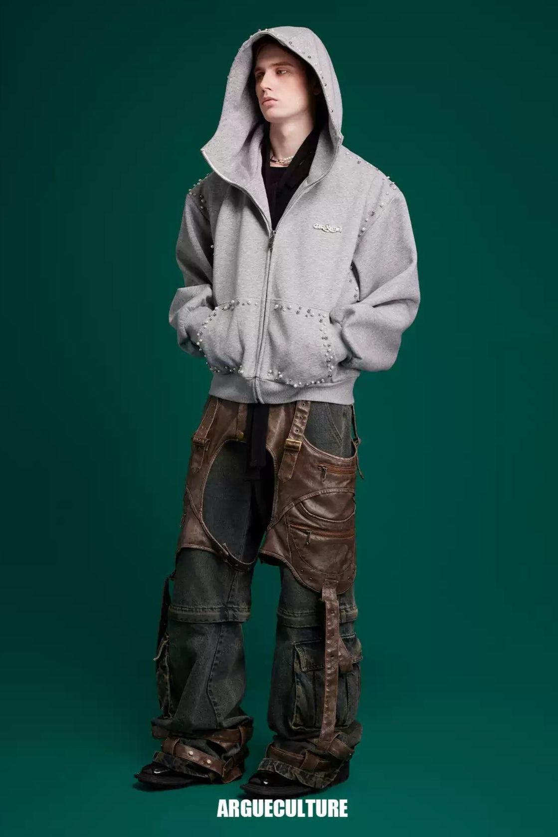 Pearled Outline Zipped Hoodie