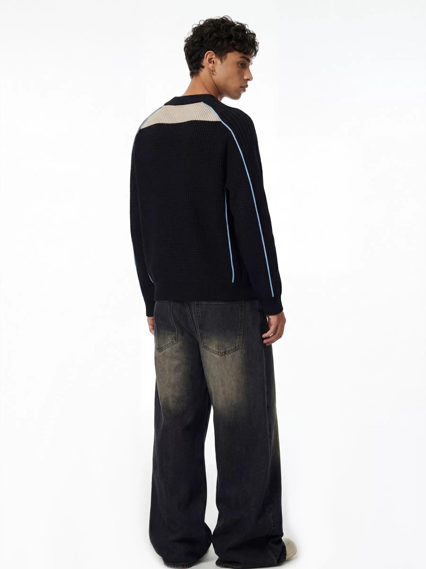 Waffle Grid Half-Zip Sweater