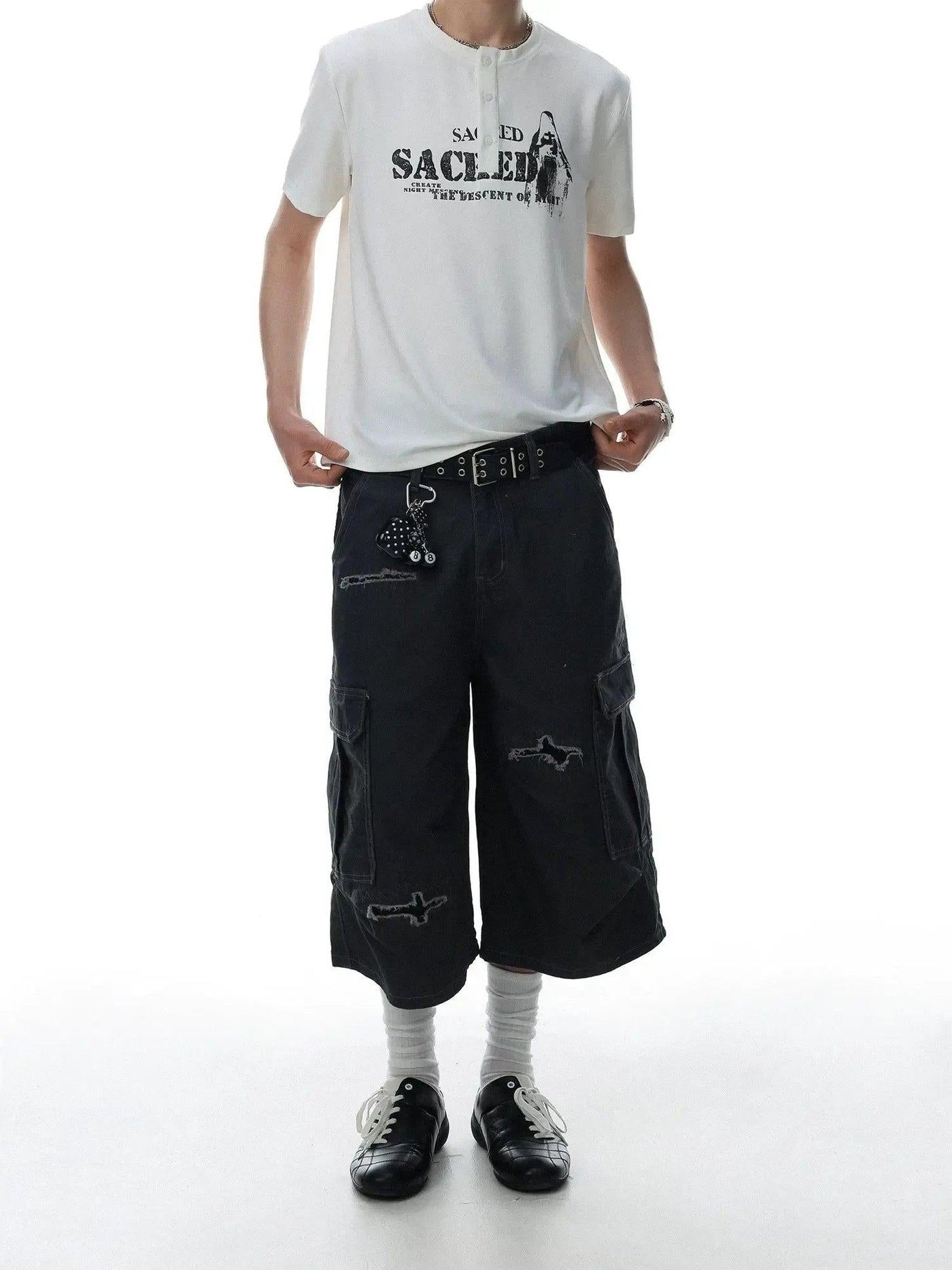 Distressed Patchwork Cargo Shorts