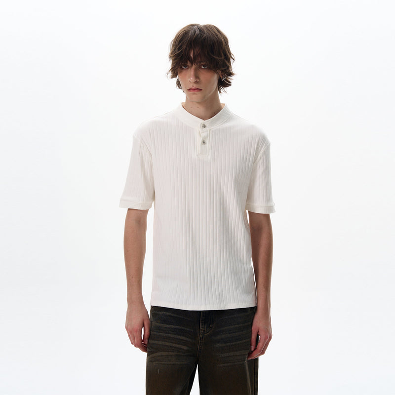 Two-Buttons Textured T-Shirt