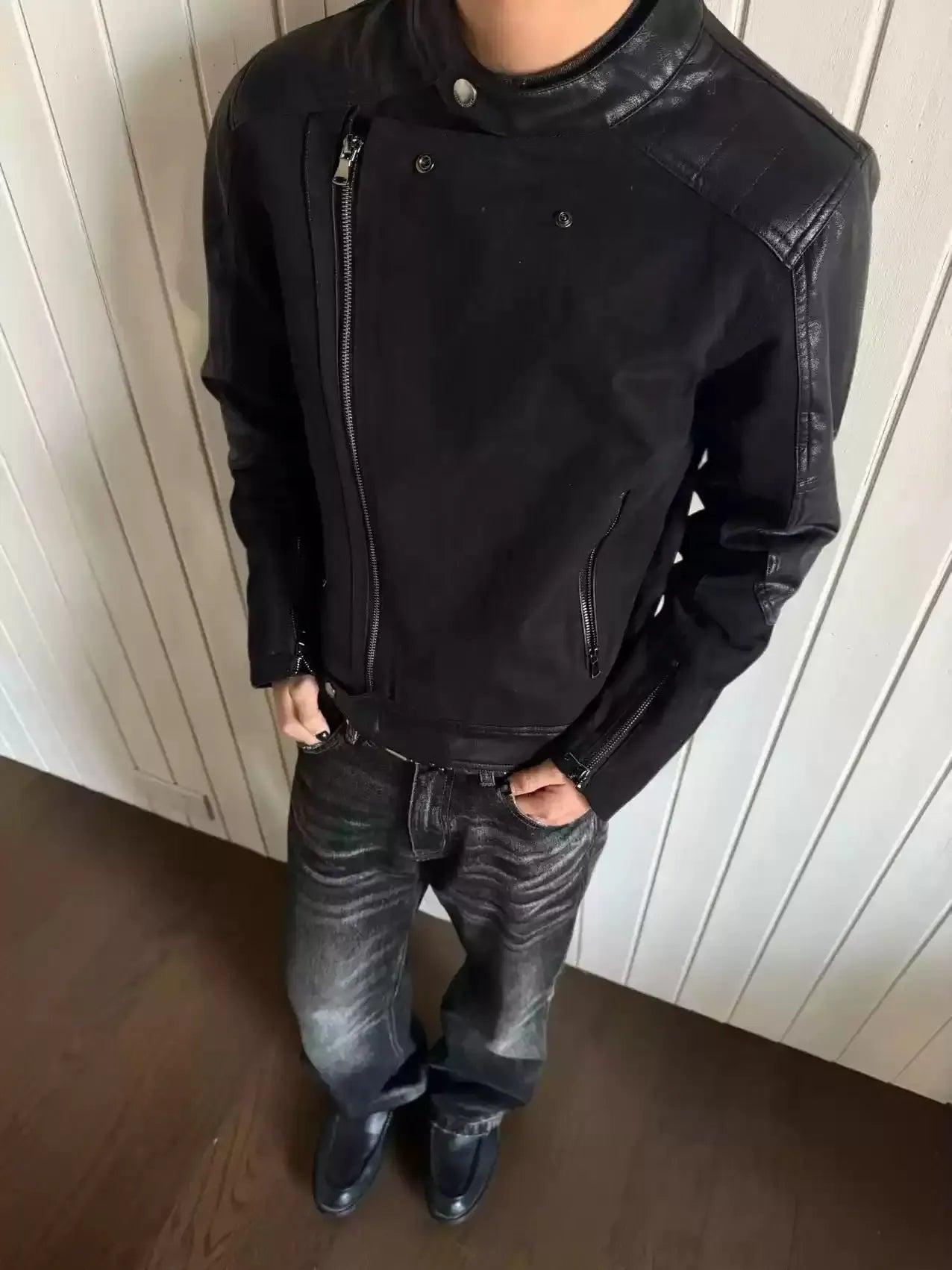 PU Leather Spliced Jacket
