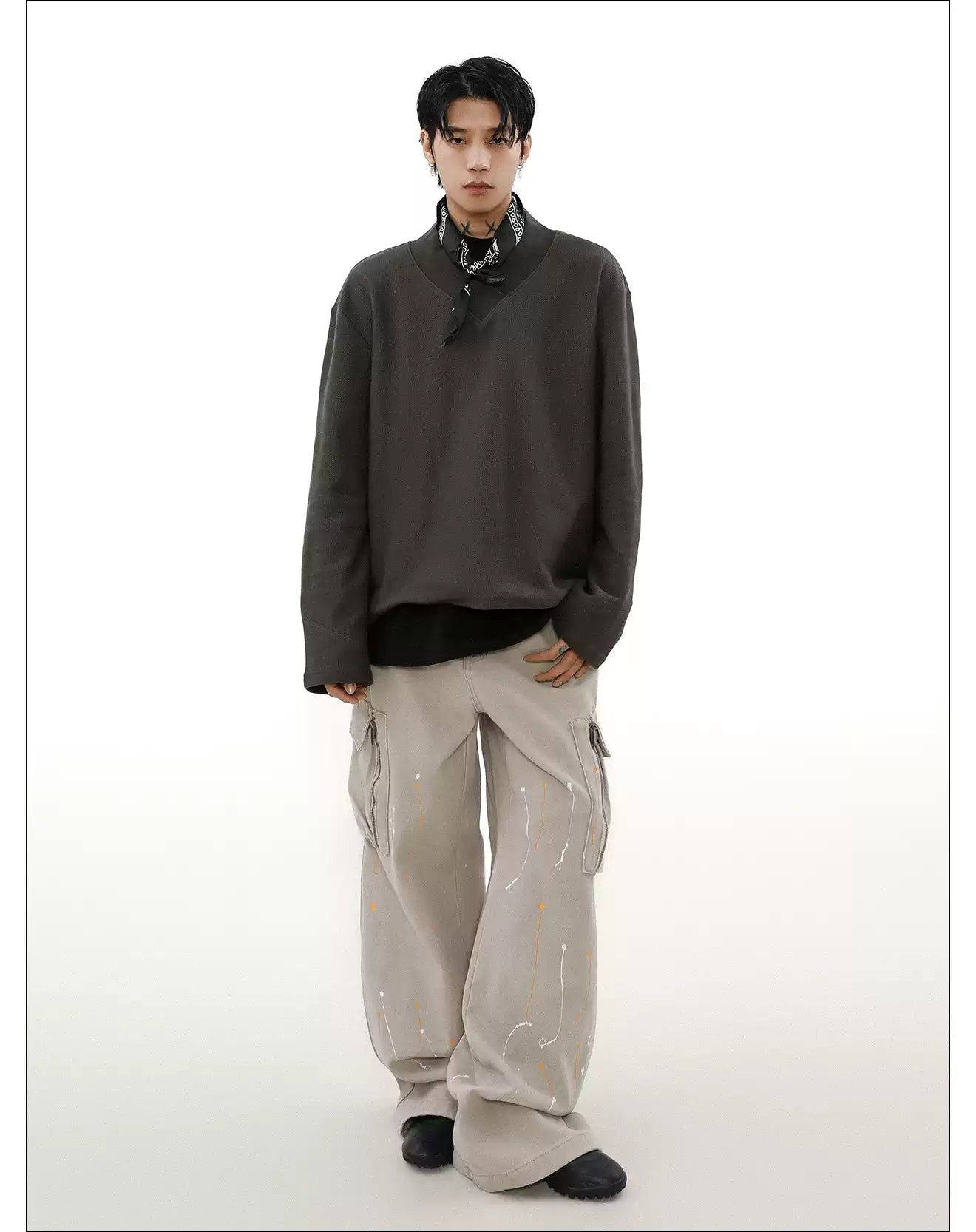 Textured V-Neck Long Sleeve T-Shirt