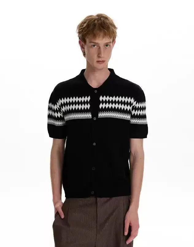 Argyle Pattern Buttoned Sweater