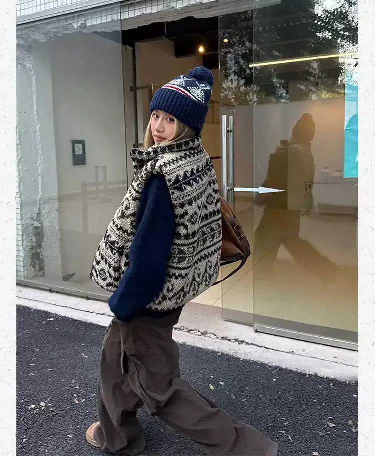 Stand-Up Collar Lined Knit Vest