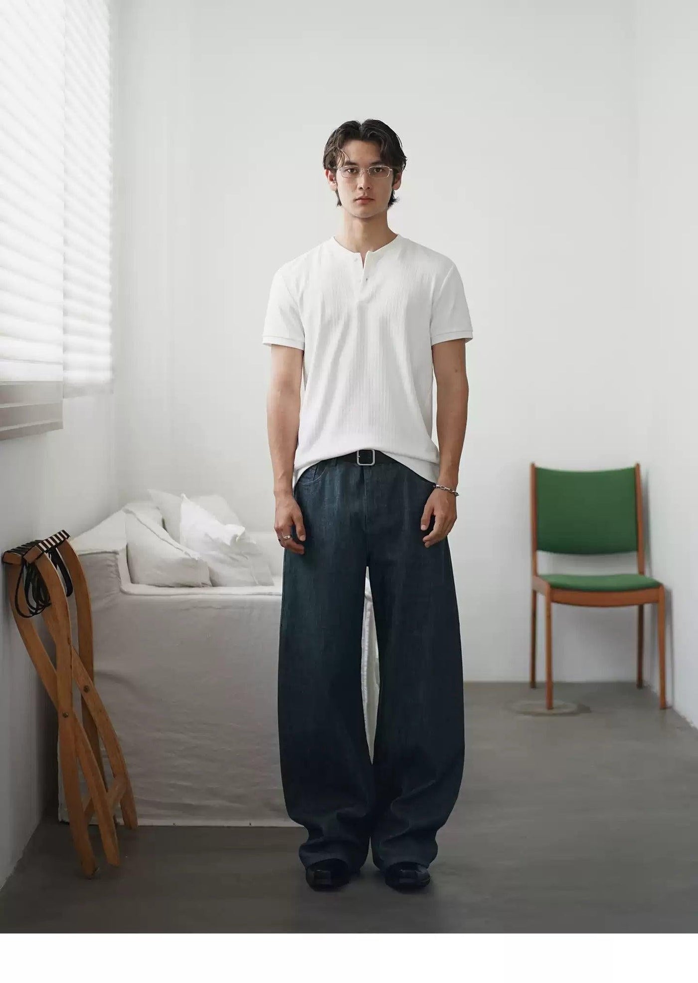 Textured Henley Collar T-Shirt