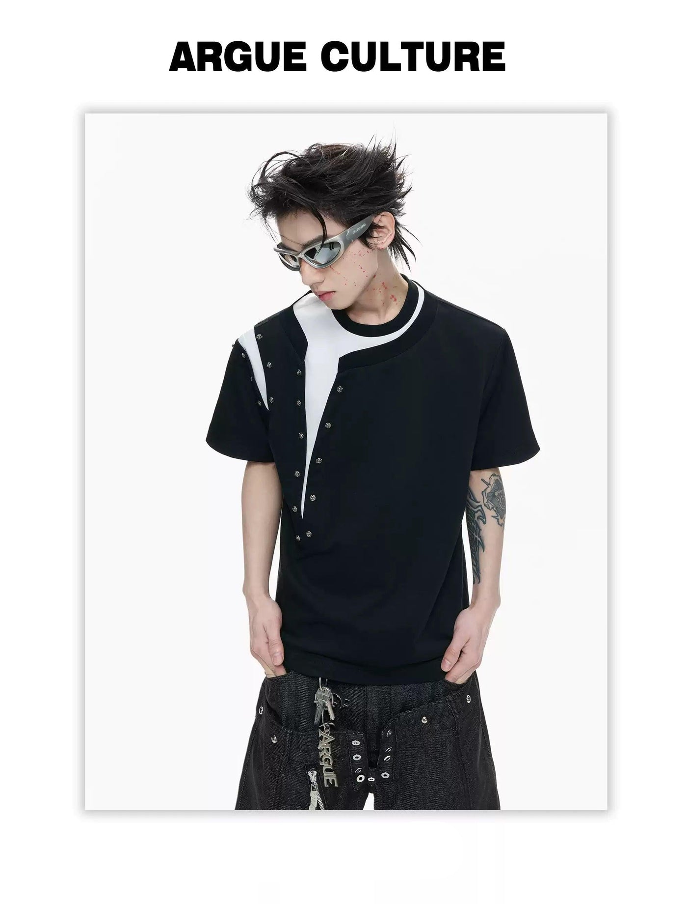 Rivet Contrast Layered T-Shirt