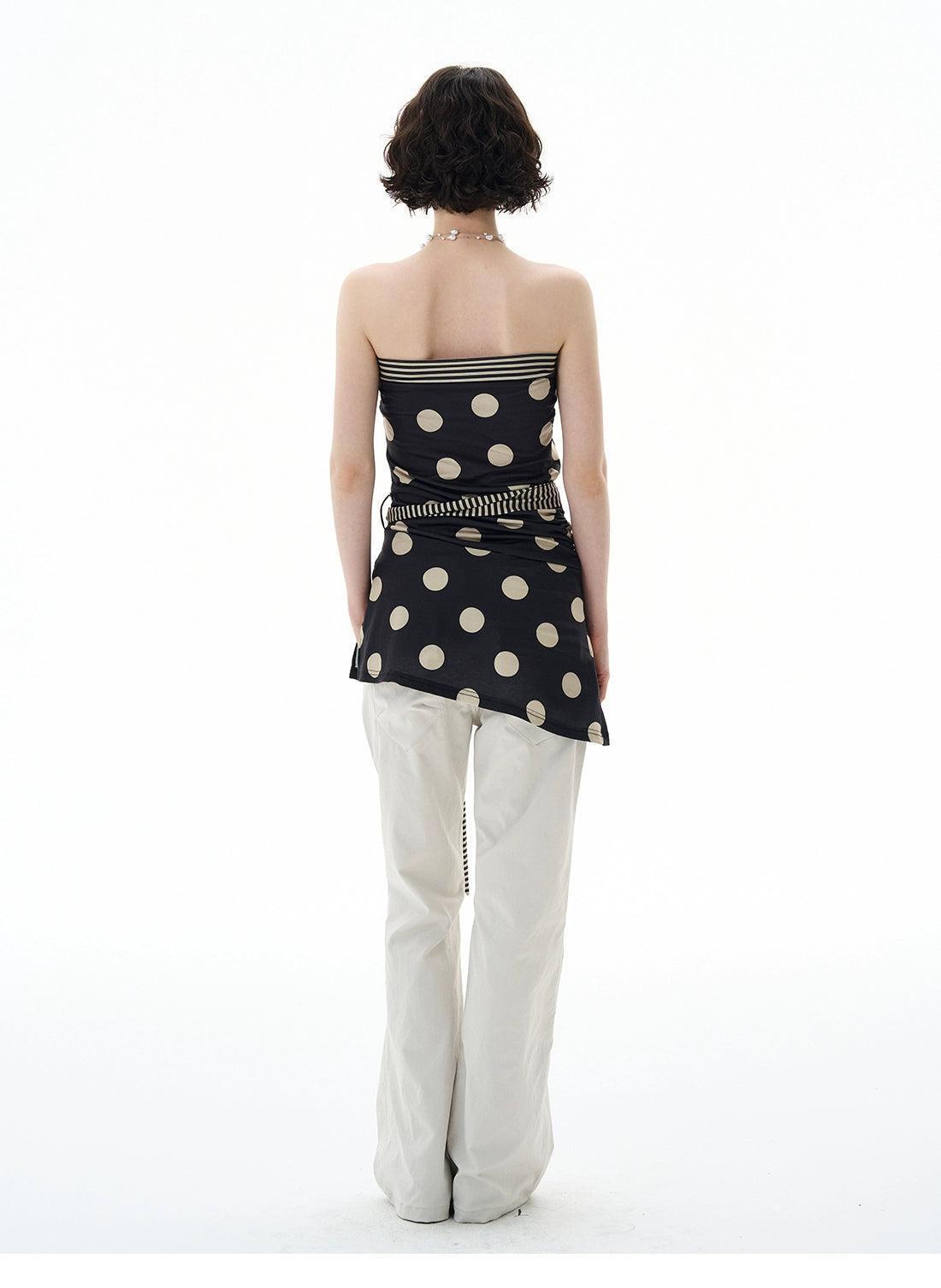 Striped Waist Strap Polka Dot Tube Top