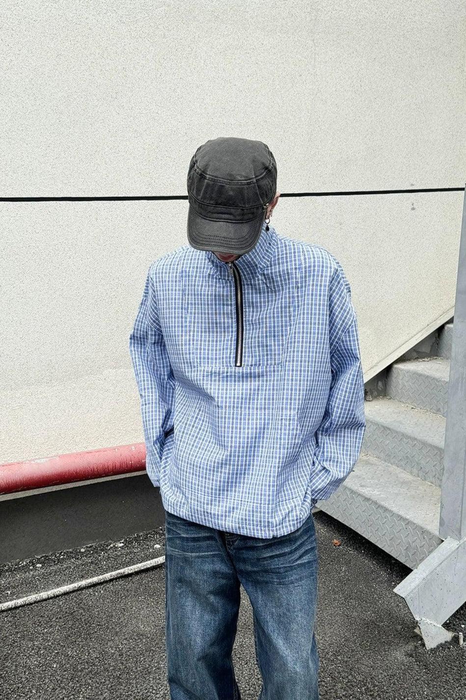 Half-Zipped Plaid Shirt