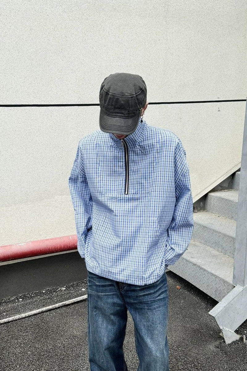 Half-Zipped Plaid Shirt