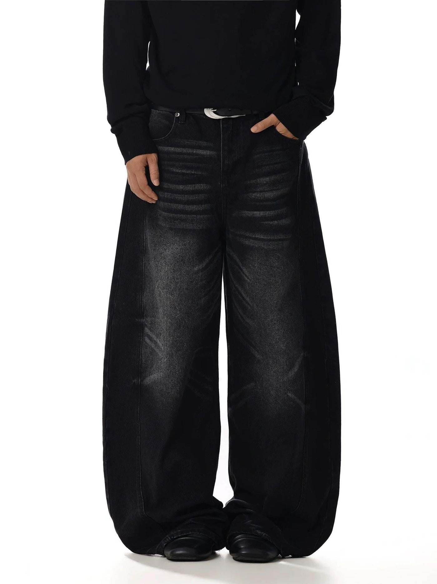 Faded Curved Seam Wide Leg Jeans