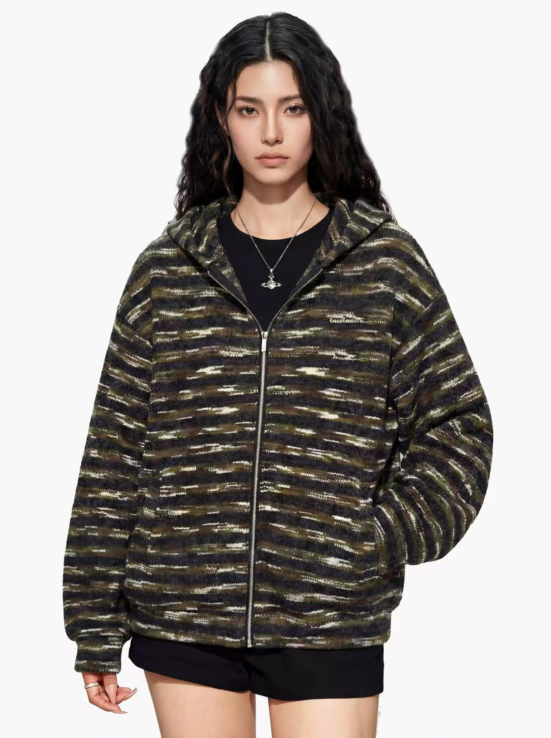Patterns Side Pockets Hooded Jacket