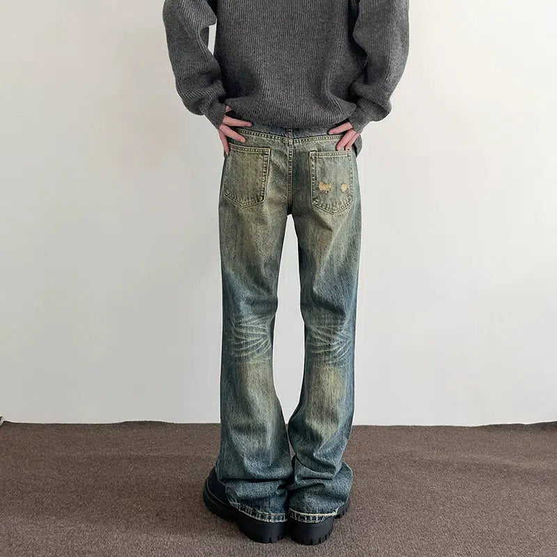 Vintage Washed Slim Fit Flare Leg Jeans