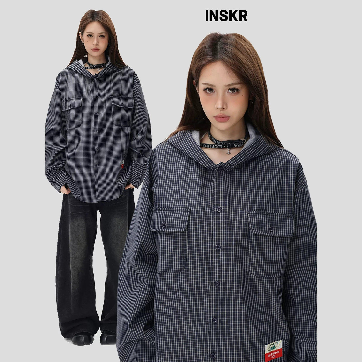 Hooded Checkered Buttoned Jacket