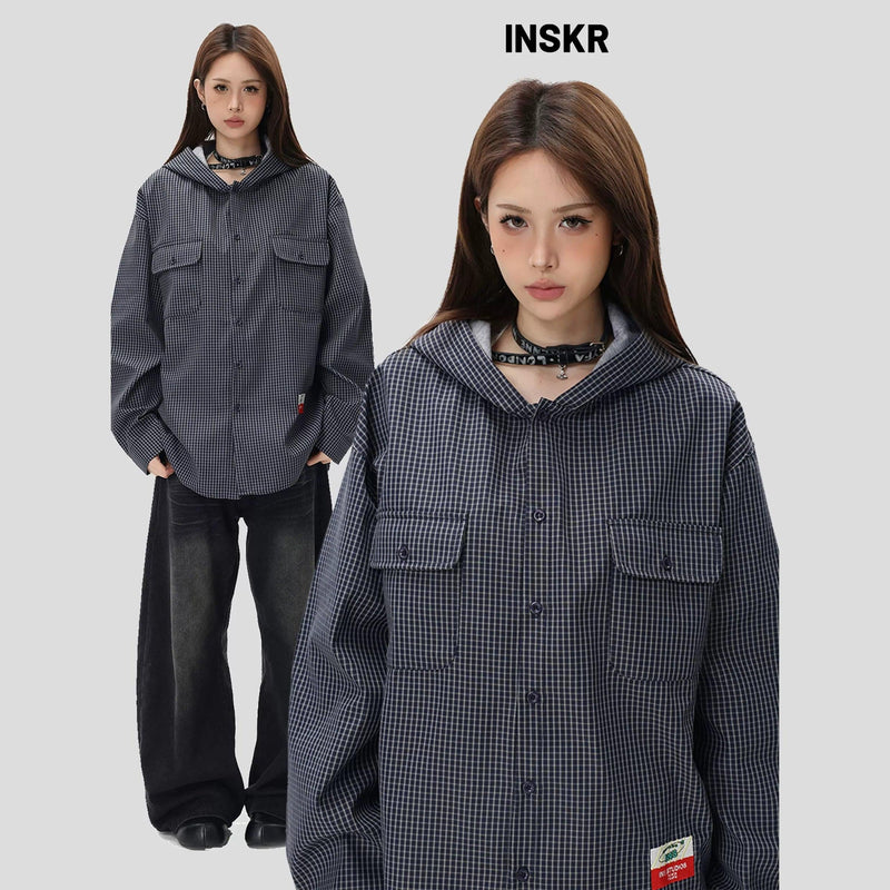 Hooded Checkered Buttoned Jacket