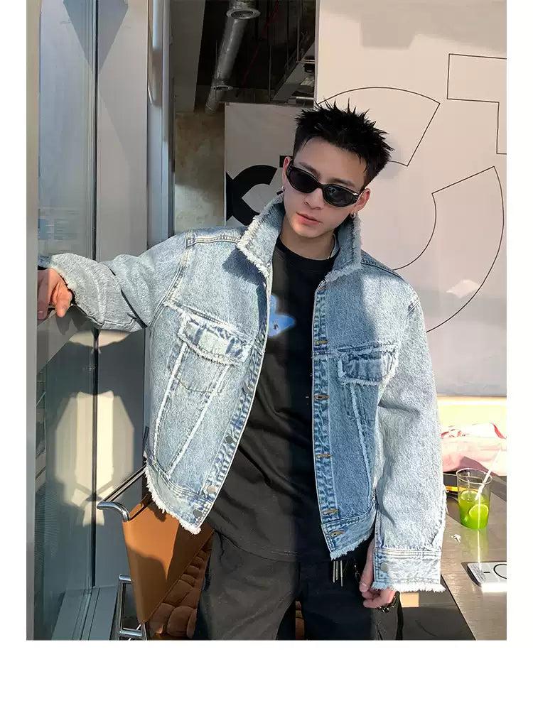 Raw Edge Flap Pocket Denim Jacket