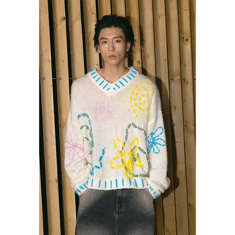 Stitched Outline Boxy Sweater