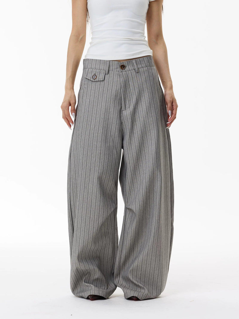 Striped Curved Wide Leg Trousers