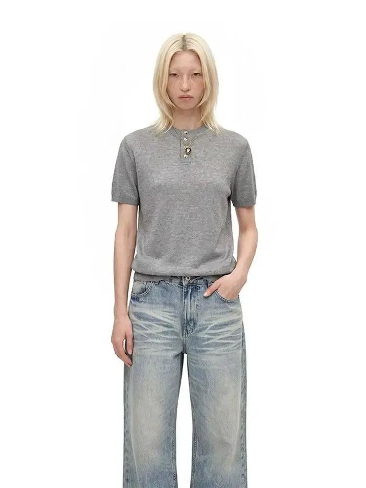 Breathable Knit Henley T-Shirt
