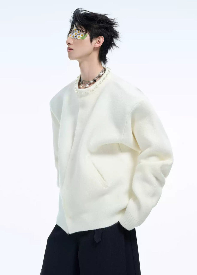 Pearled Necklace Plain Color Jacket