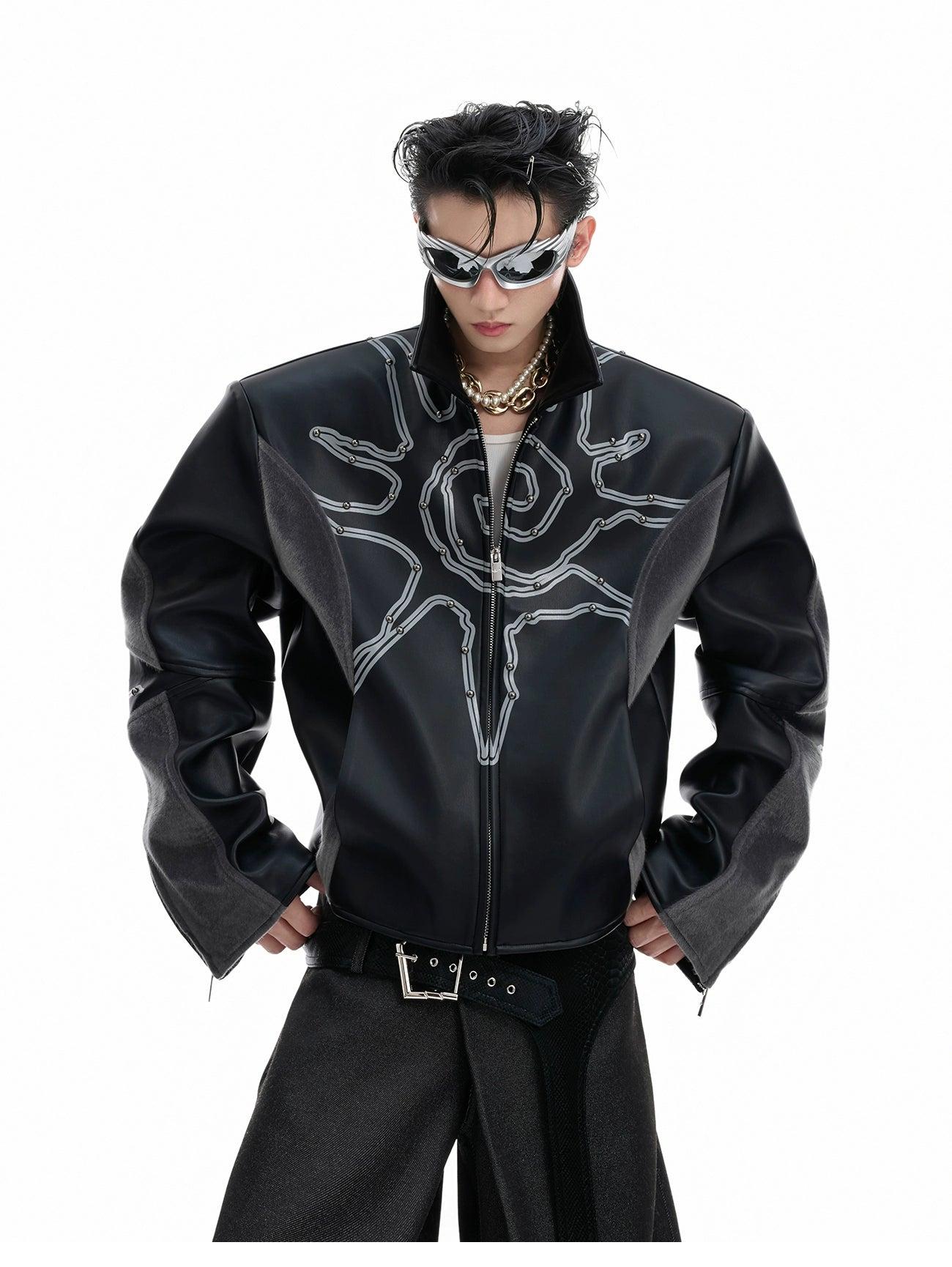 Riveted Spliced PU Leather Jacket