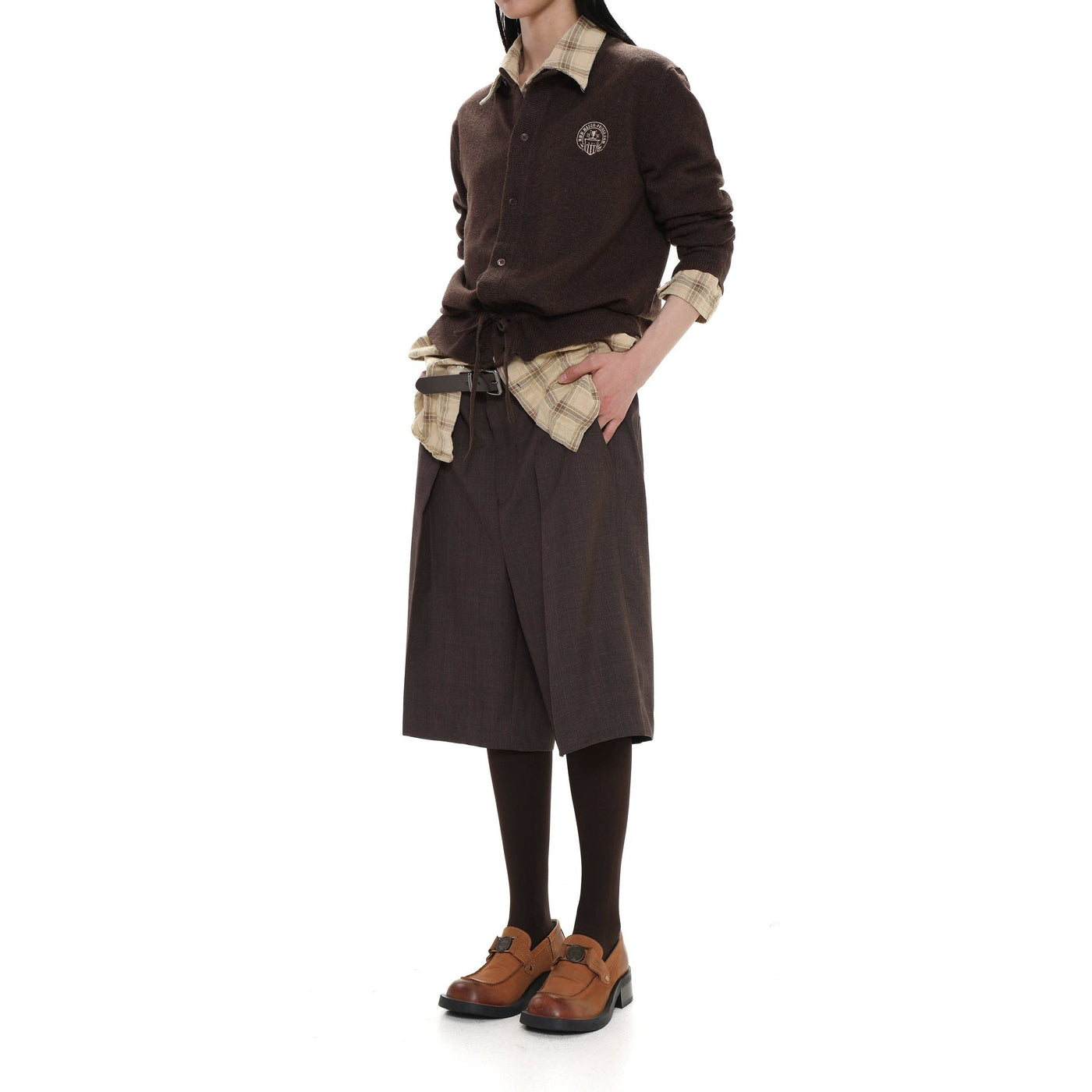 Drawstring Buttoned Knit Cardigan