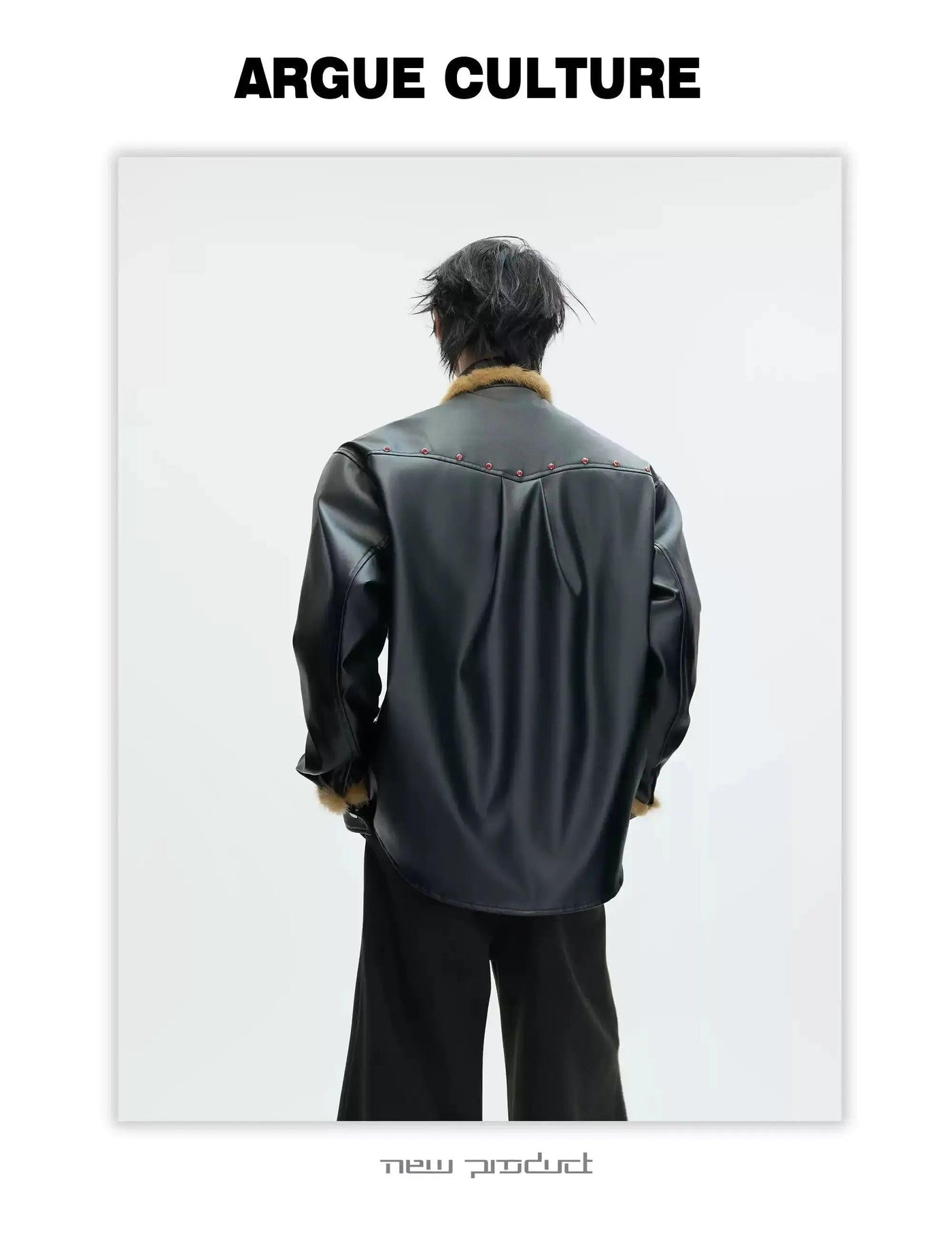 Faux Fur Collar Line PU Leather Shirt