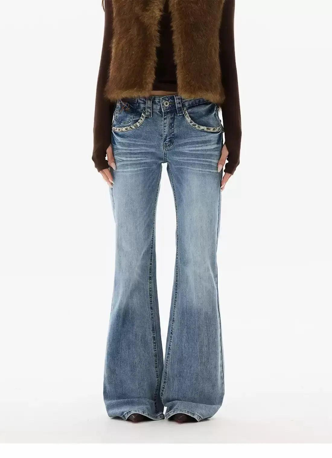Washed Faded Flared Jeans