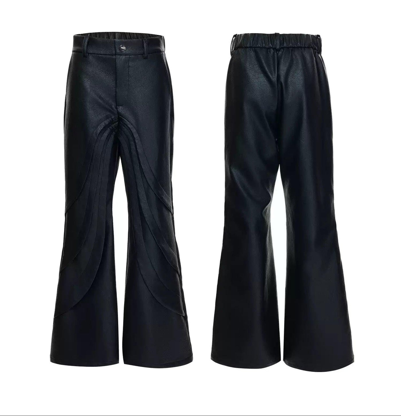 Curve Pleats Textured PU Leather Pants
