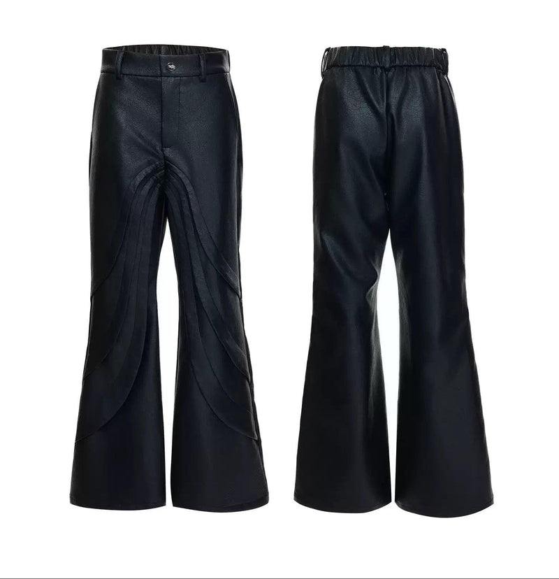 Curve Pleats Textured PU Leather Pants