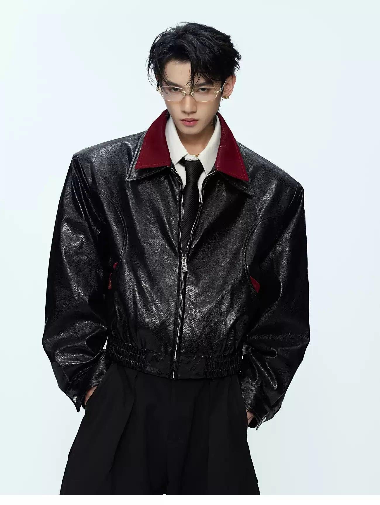 Spliced Ruched Hem Faux Leather Jacket