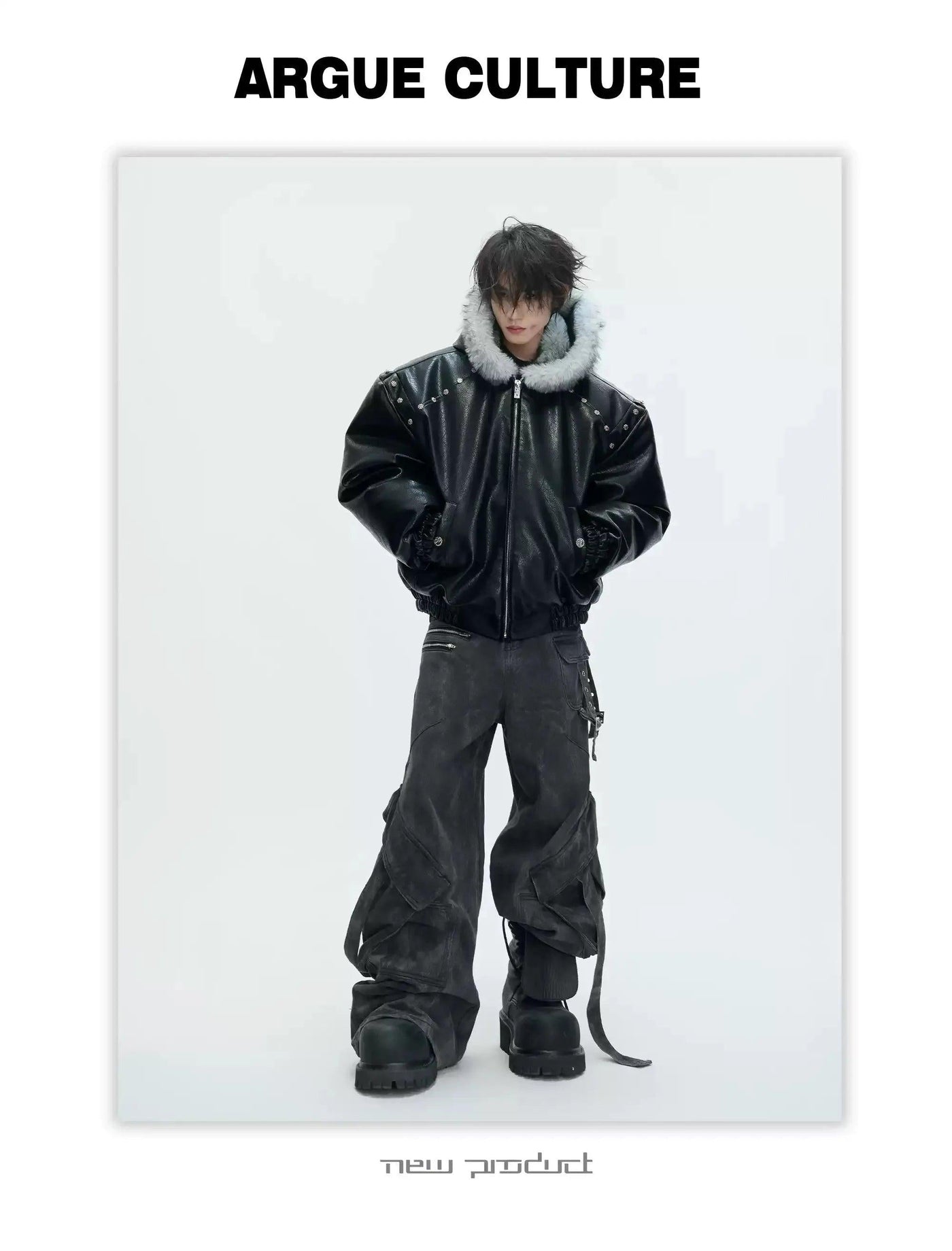 Faux Fur Hood Detailed PU Leather Jacket