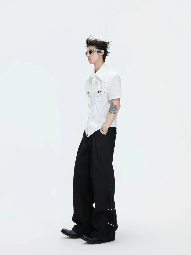 Studded Pleats Flared Pants