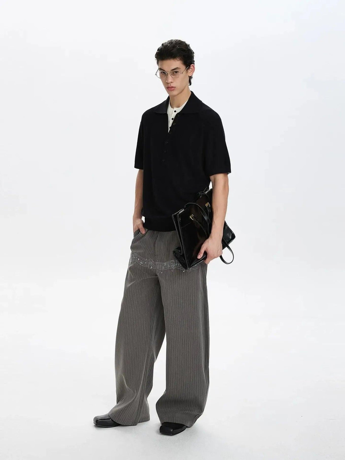 Embroidered Wide Straight Trousers