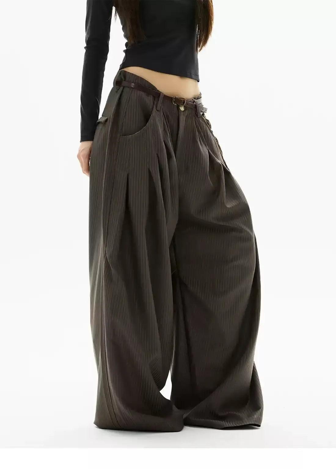 Oversized Fit Pleated Striped Pants