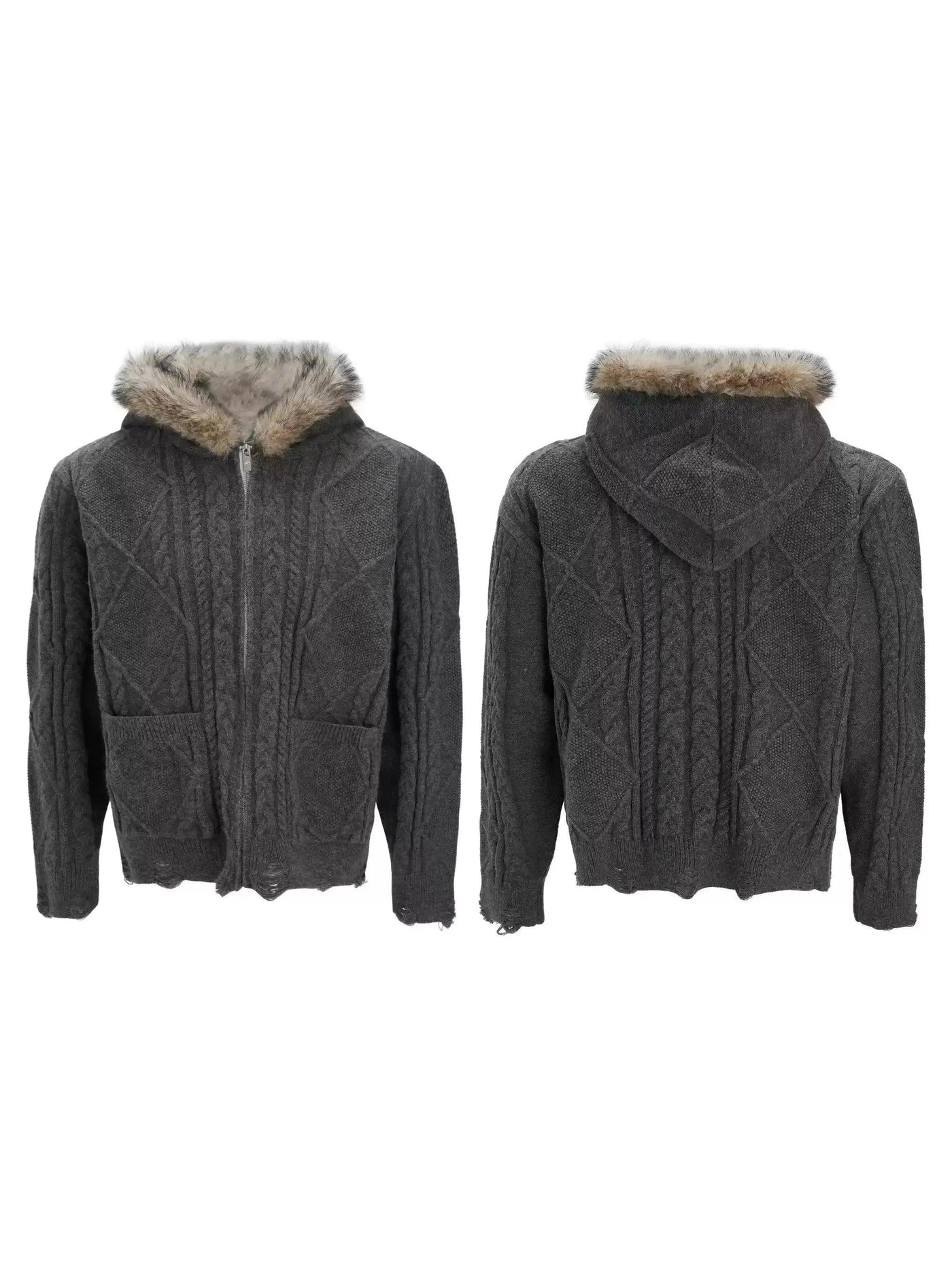 Faux Fur Collar Zipped Sweater