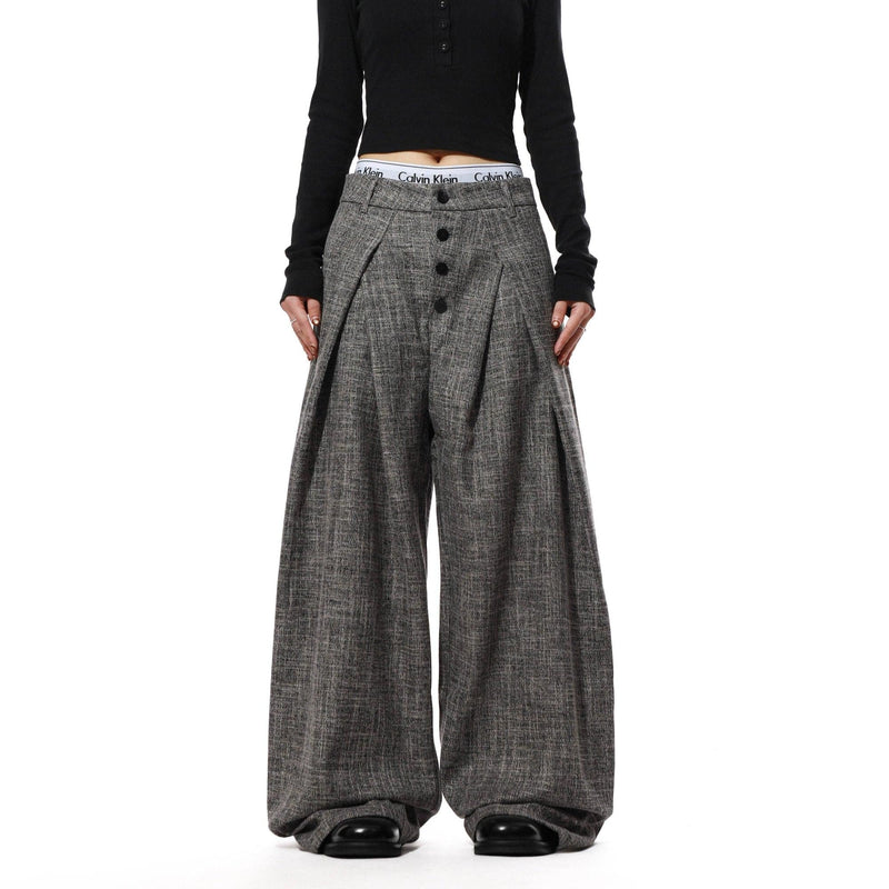 Buttoned Folded Pleats Trousers